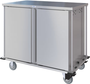 Carro compacto silencioso Dinex para entrega de alimentos doble puerta 2 charolas por guía 2 charolas acero inoxidable