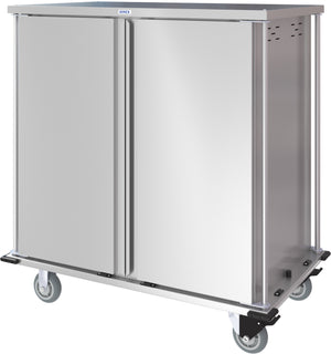Carro compacto silencioso Dinex para entrega de alimentos doble puerta 2 charolas por guía 2 charolas acero inoxidable