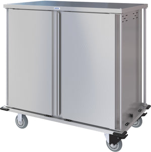 Carro compacto silencioso Dinex para entrega de alimentos doble puerta 2 charolas por guía 2 charolas acero inoxidable