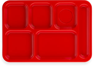 Charola de polipropileno derecha de 6 compartimentos 10" x 14" roja