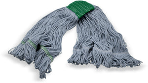 Cabezal de trapeador mediano looped-end azul con banda verde algodón 4 capas