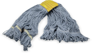 Cabezal de trapeador pequeño looped-end azul con banda amarilla algodón 4 capas