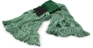 Cabezal de trapeador mediano looped-end verde con banda verde y fibra talladora
