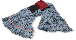Cabezal de trapeador grande looped-end azul con banda roja y fibra talladora