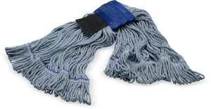 Cabezal de trapeador mediano looped-end azul con banda verde y fibra talladora