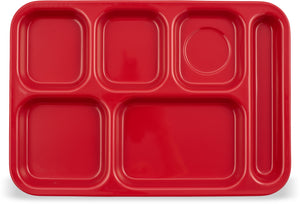 Charola de melamina derecha de 6 compartimentos 14.5" x 10" roja