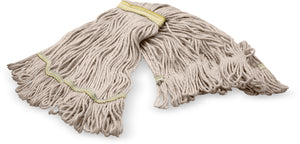 Cabezal de trapeador pequeño looped-end natural con banda amarilla 4 capas