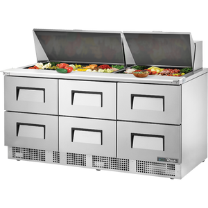 Mesa refrigerada para preparación de alimentos de 72-1/8", 6 cajones, 30 insertos