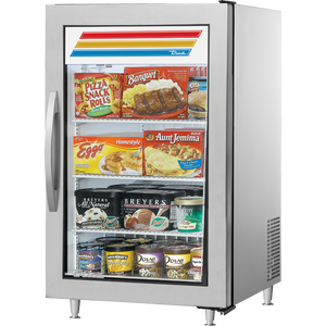 Refrigerador exhibidor de 24-1/8", sobre mostrador, acero inoxidable, 1 puerta, puertas de cristal, batientes, 3 repisas