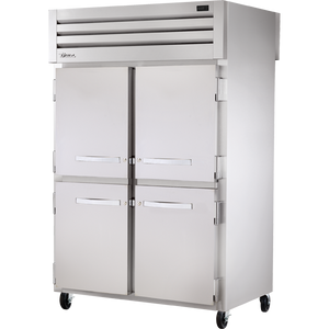 Refrigerador vertical de doble acceso de 52-5/8", 4 puertas frontales y 2 traseras, puertas sólidas, medias puertas, batientes