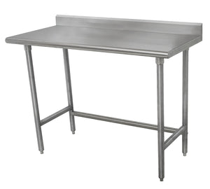 Mesa de trabajo 120 x 30 pulg cubierta de acero inoxidable 304 calibre 16 con respaldo con patas de acero inoxidable