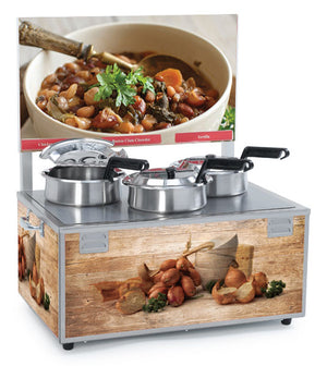Exhibidor triple de sopas 4 qt 25 1/8 x 16 x 20 1/4 pulg