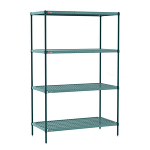 Unidad inicial de anaquel Metro Super Erecta Pro de 4 repisas epóxico Metroseal verde frame con Polymer repisa mat