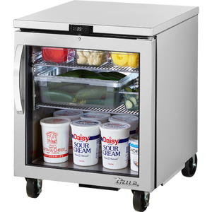 Refrigerador bajo mostrador de 27-5/8", 1 puerta, puerta de cristal, batientes, 2 repisas, Spec Package 3