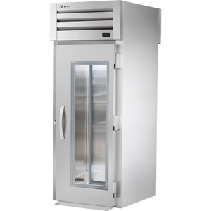 Refrigerador roll-thru para racks de 35", 1 puerta frontal y 1 trasera, frente de cristal y parte trasera sólida, batientes