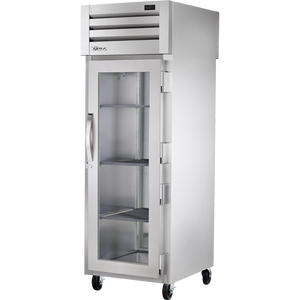Gabinete calorífico de doble acceso de 27-1/2", 1 puerta frontal y 1 trasera, frente de cristal y parte trasera sólida, batientes