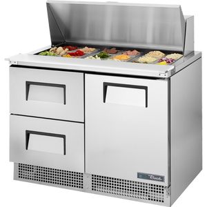 Mesa refrigerada para preparación de alimentos de 48-1/8", 1 puerta, 2 cajones, 2 repisas, 18 insertos