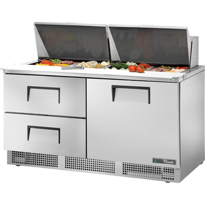Mesa refrigerada para preparación de alimentos de 64-1/8", 1 puerta, 2 cajones, 2 repisas, 24 insertos