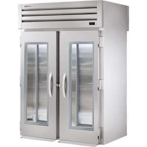 Refrigerador roll-thru para racks de 68", 2 puertas frontales y 2 traseras, frente de cristal y parte trasera sólida, batientes