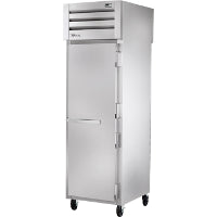 Refrigerador vertical de doble acceso de 27-1/2", 1 puerta frontal y 1 trasera, frente sólido y parte trasera de cristal, batientes