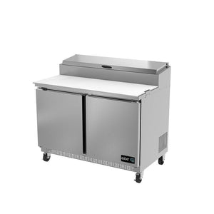MESA REFRIGERADA DE PREPARACION PIZZAS 7 INSERT. GN-1/4 DE 4" DE PROFUND. TABLA DE CORTE REVERS. DE 18" EN NYLAMID. APTP-48 HC