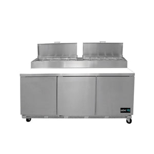 MESA REFRIGERADA DE PREPARACION PIZZAS 10 INSERT. GN-1/4 DE 4" DE PROFUND. TABLA DE CORTE REVERS. DE 18" EN NYLAMID. APTP-72 HC