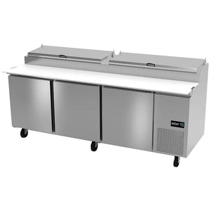 MESA REFRIGERADA DE PREPARACION PIZZAS 12 INSERT. GN-1/3 DE 6" DE PROFUND. TABLA DE CORTE REVERS. DE 19" EN NYLAMID. APTP-93 HC