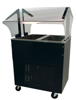 Mostrador de servicio con inserto frío asistido mecánicamente 31-13/16 x 35 x 53 pulg con ruedas con protector de alimentos