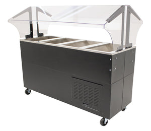 Mostrador de servicio con inserto frío asistido mecánicamente 62-7/16 x 35 x 53 pulg con ruedas con protector de alimentos