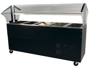 Mostrador de servicio con inserto frío asistido mecánicamente 77-3/4 x 35 x 53 pulg con ruedas con protector de alimentos