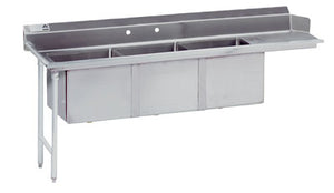 Mesa para lavavajillas con tarja de 3 compartimentos 66 pulg lado izquierdo acero inoxidable 304 calibre 16