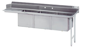 Mesa para lavavajillas con tarja de 3 compartimentos 66 pulg lado derecho acero inoxidable 304 calibre 16
