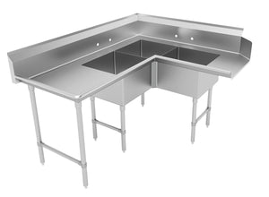 Mesa esquinera para lavavajillas con tarja de 3 compartimentos 96 pulg lado derecho acero inoxidable 304 calibre 16