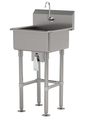 Tarja de servicio con patas 20 pulg ancho x 19-1/2 pulg fondo x 8 pulg profundidad acero inoxidable calibre 16 con válvula de rodilla