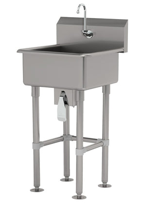 Tarja de servicio con patas 24 pulg ancho x 18 pulg fondo x 8 pulg profundidad acero inoxidable calibre 16 con válvula de rodilla