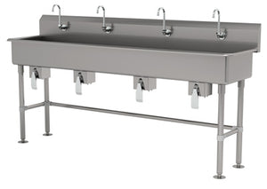 Lavamanos múltiple a muro 96 pulg ancho x 19-1/2 pulg fondo x 42-1/2 pulg alto acero inoxidable 304 calibre 16
