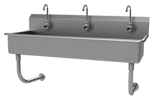 Lavamanos múltiple a muro 60 pulg ancho x 19-1/2 pulg fondo x 29-1/2 pulg alto acero inoxidable 304 calibre 16