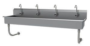 Lavamanos múltiple a muro 80 pulg ancho x 19-1/2 pulg fondo x 25-1/2 pulg alto acero inoxidable 304 calibre 16