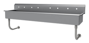 Lavamanos múltiple a muro 96 pulg ancho x 19-1/2 pulg fondo x 29-1/2 pulg alto acero inoxidable 304 calibre 16 con 4 estaciones