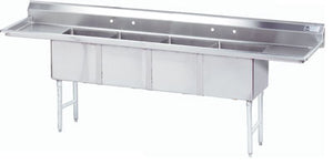 Tarja fabricada de 4 compartimentos con escurridores derecho e izquierdo de 24 pulg acero inoxidable 304 calibre 16 tina 24 pulg x 24 pulg x 14 pulg prof.