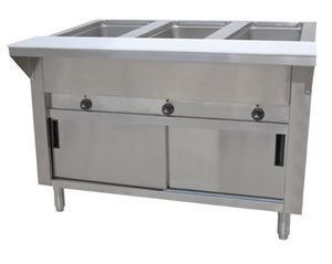 Mesa caliente eléctrica de 3 pozos con puertas 47-1/8 x 30-5/8 x 34-1/8 pulg