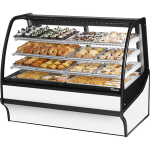 Vitrina de exhibición con cristal curvo de 59-1/4", laterales de vidrio, exterior blanco e interior blanco
