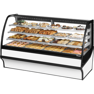 Vitrina de exhibición con cristal curvo de 77-1/4", laterales de vidrio, exterior blanco e interior blanco