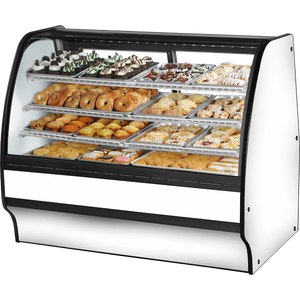 Vitrina de exhibición con cristal curvo de 59-1/4", con frente fijo, laterales sólidos, exterior blanco e interior blanco
