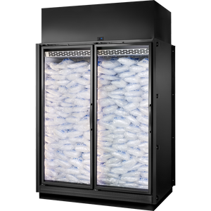 Exhibidor retail para hielo de 67-3/8", 2 puertas, exterior negro, interior blanco, iluminación LED 4000K