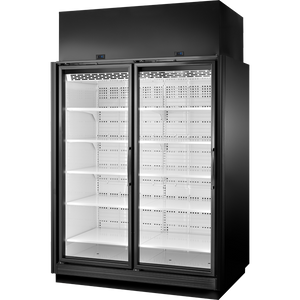 Exhibidor retail congelador de 67-1/2", 2 puertas, 10 repisas, exterior negro, interior blanco, iluminación LED 4000K