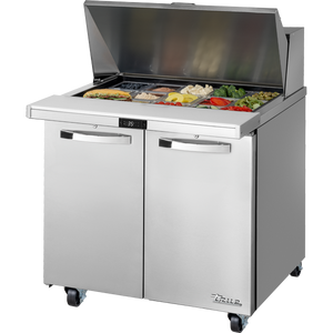 Mesa refrigerada para sandwiches y ensaladas de 35", mega top, 2 puertas, 4 repisas, 15 insertos, Spec Package 3