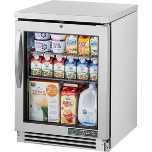 Refrigerador bajo mostrador de 24", 1 puerta, puerta de cristal, batientes, 2 repisas