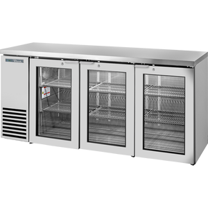 Refrigerador contra-barra de una zona de 72-1/8", 3 puertas, puertas de cristal, cubierta de acero inoxidable, exterior de acero inoxidable