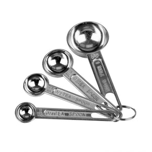 Set de cucharas medidoras de aluminio 1/4 tsp, 1/2 tsp, 1 tsp y 1 tbsp